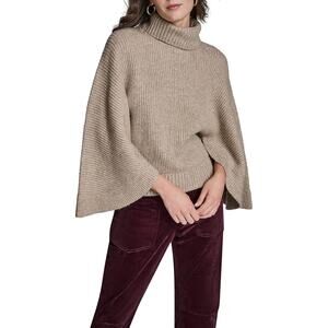 Women’s BCBG Ribbed Poncho Turtleneck Relaxed Fit Casual Layering Sweater